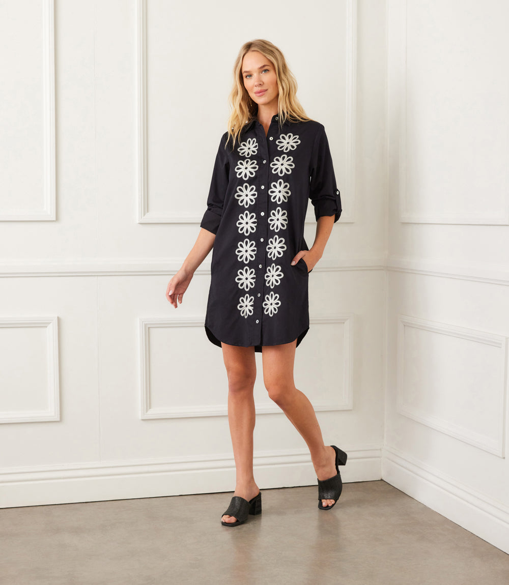 Image of Roll Tab Embroidered Shirtdress