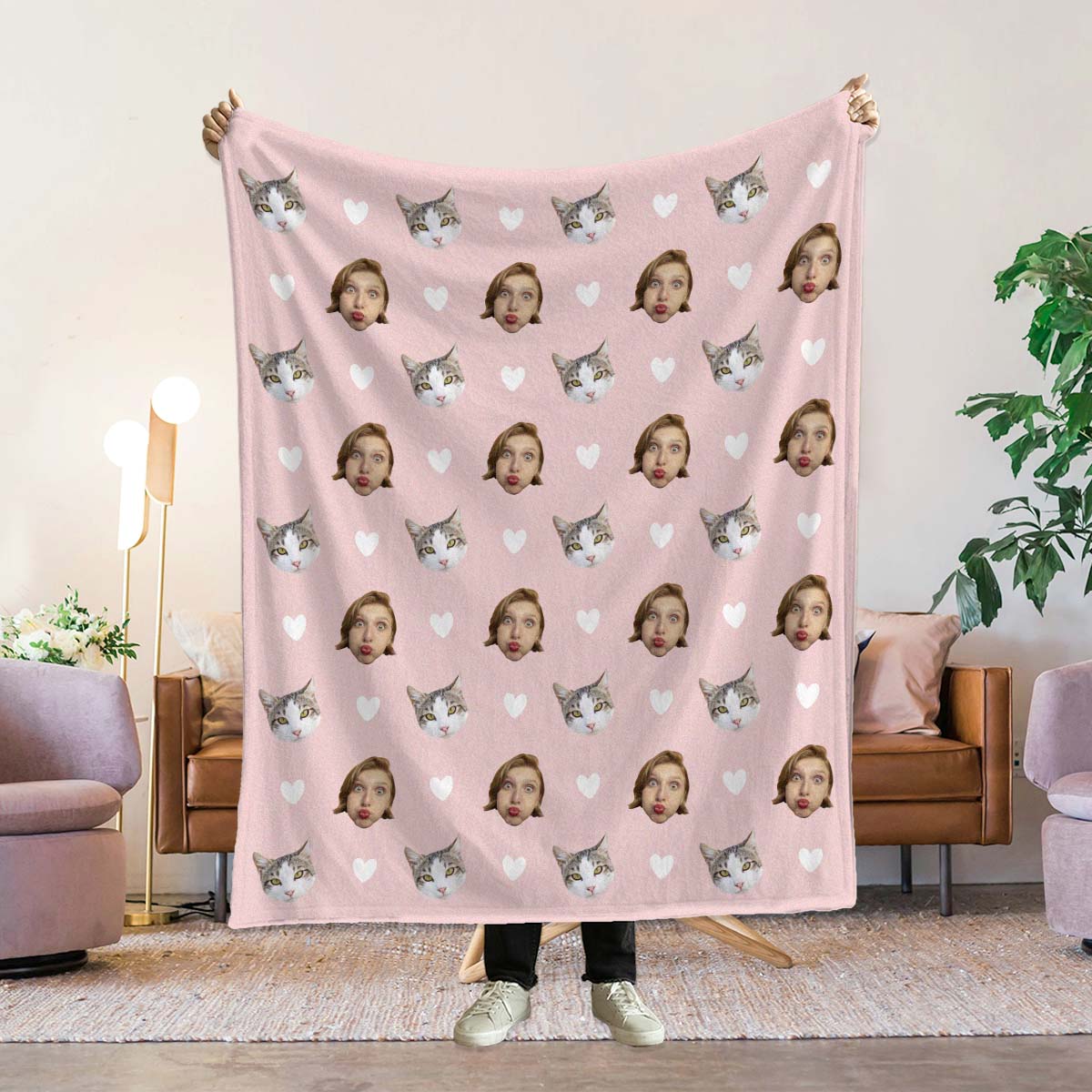 Image of Personalised Blanket with Pet and Face