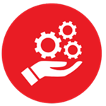 Icon of a hand holding multiple cog wheels