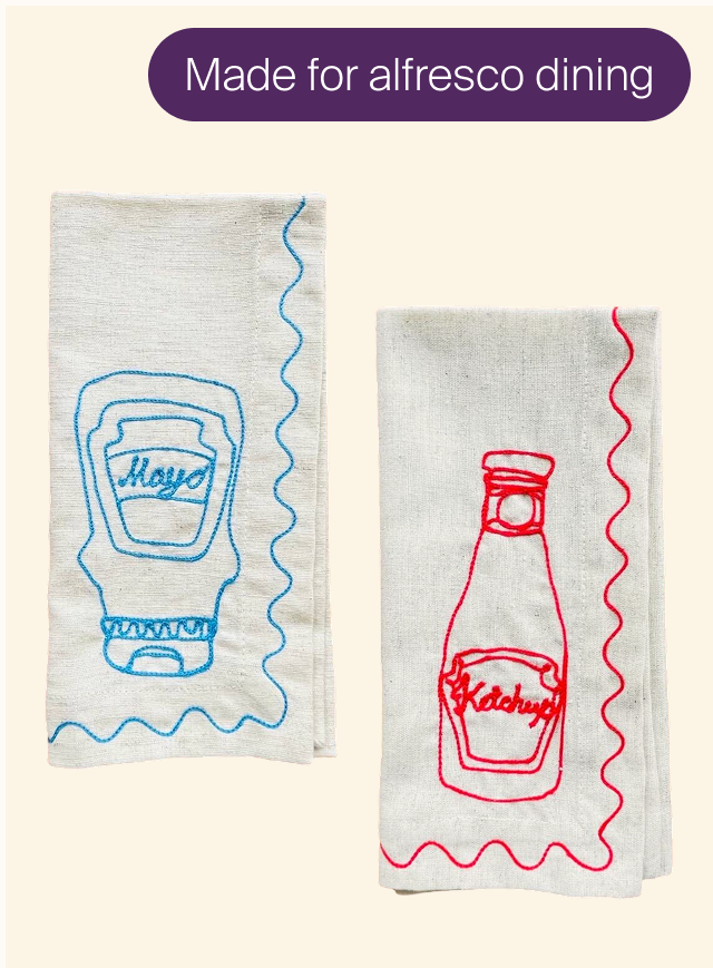 Set Of Six Embroidered Food Condiment Napkins