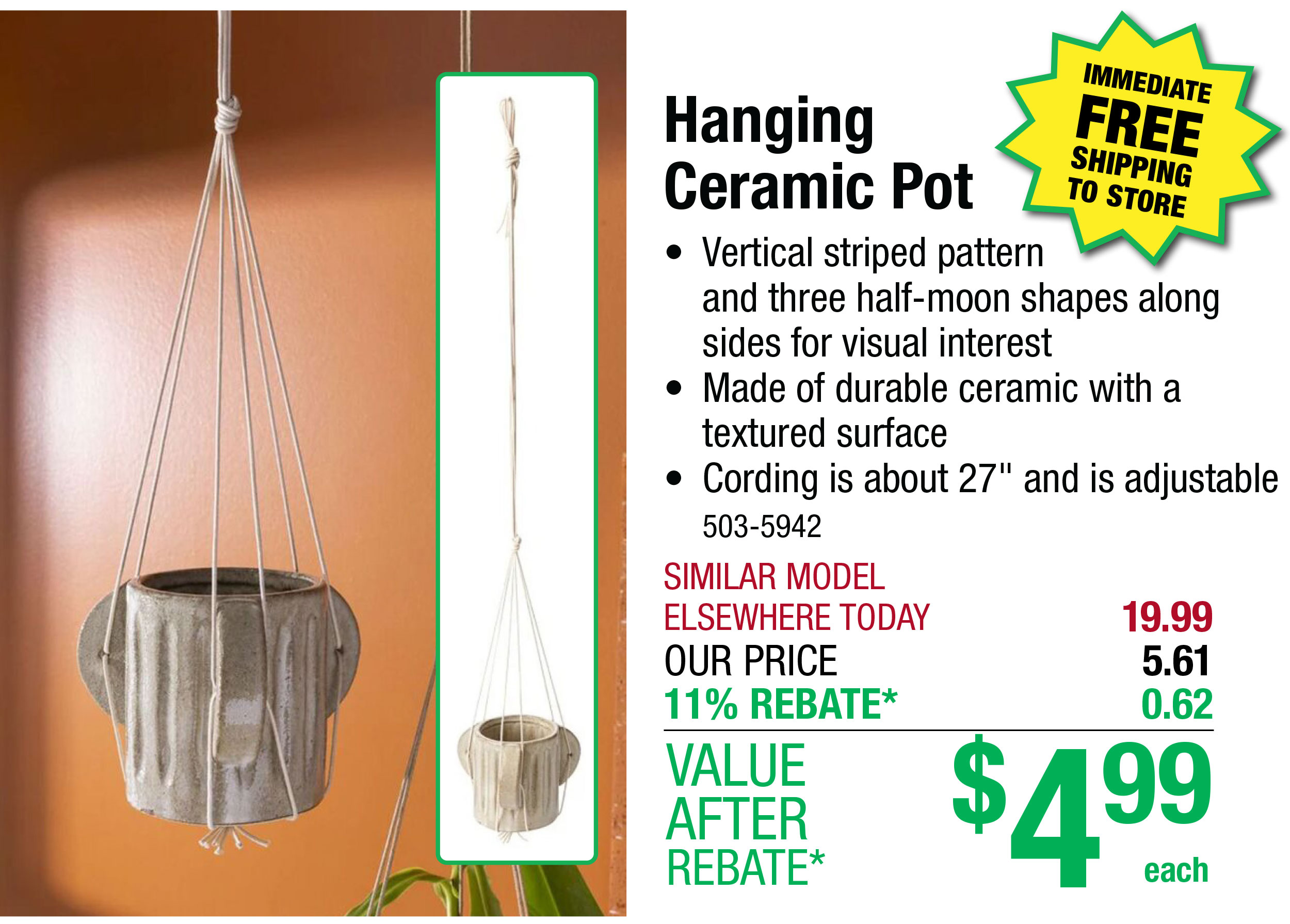 Hanging Ceramic Pot - ONLY $4.99 After Rebate*!
