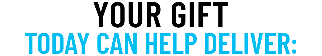 Humanitarian fundraising poster featuring three stories of children affected by conflict and displacement. Select the SEND 5X THE RELIEF CTA button to help and donate