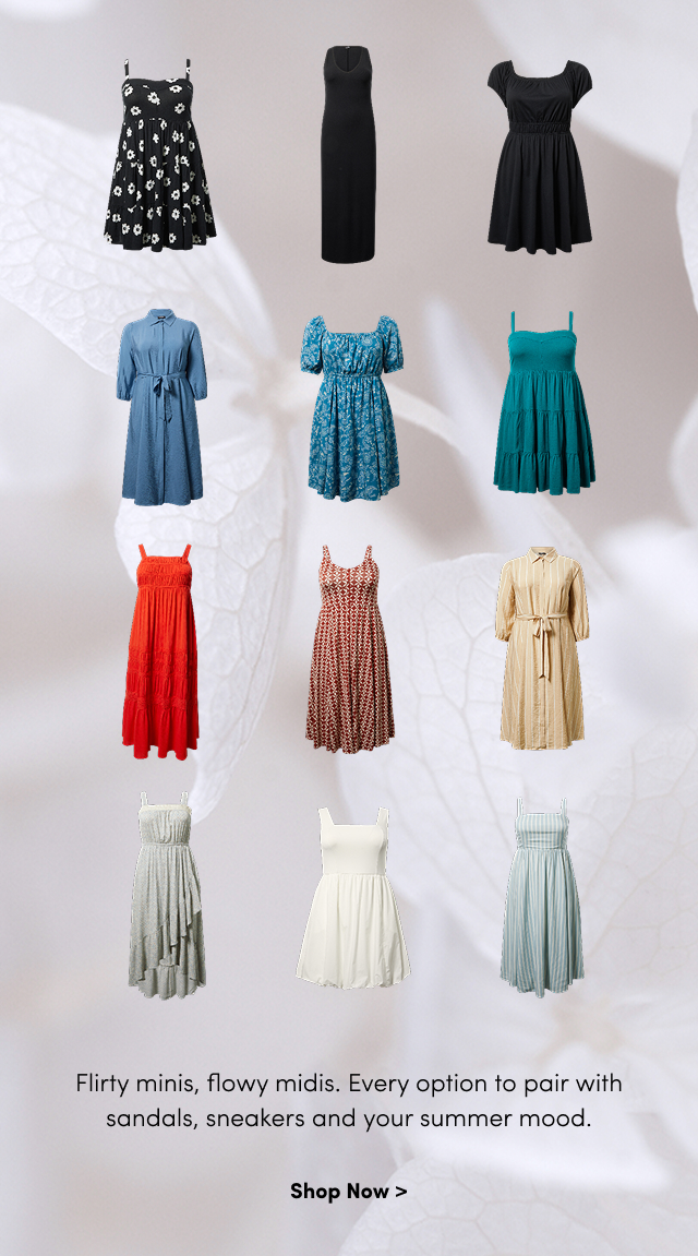 Flirty minis, flowy midis. Every option to pair with sandals, sneakers and your summer mood. | Shop Now >