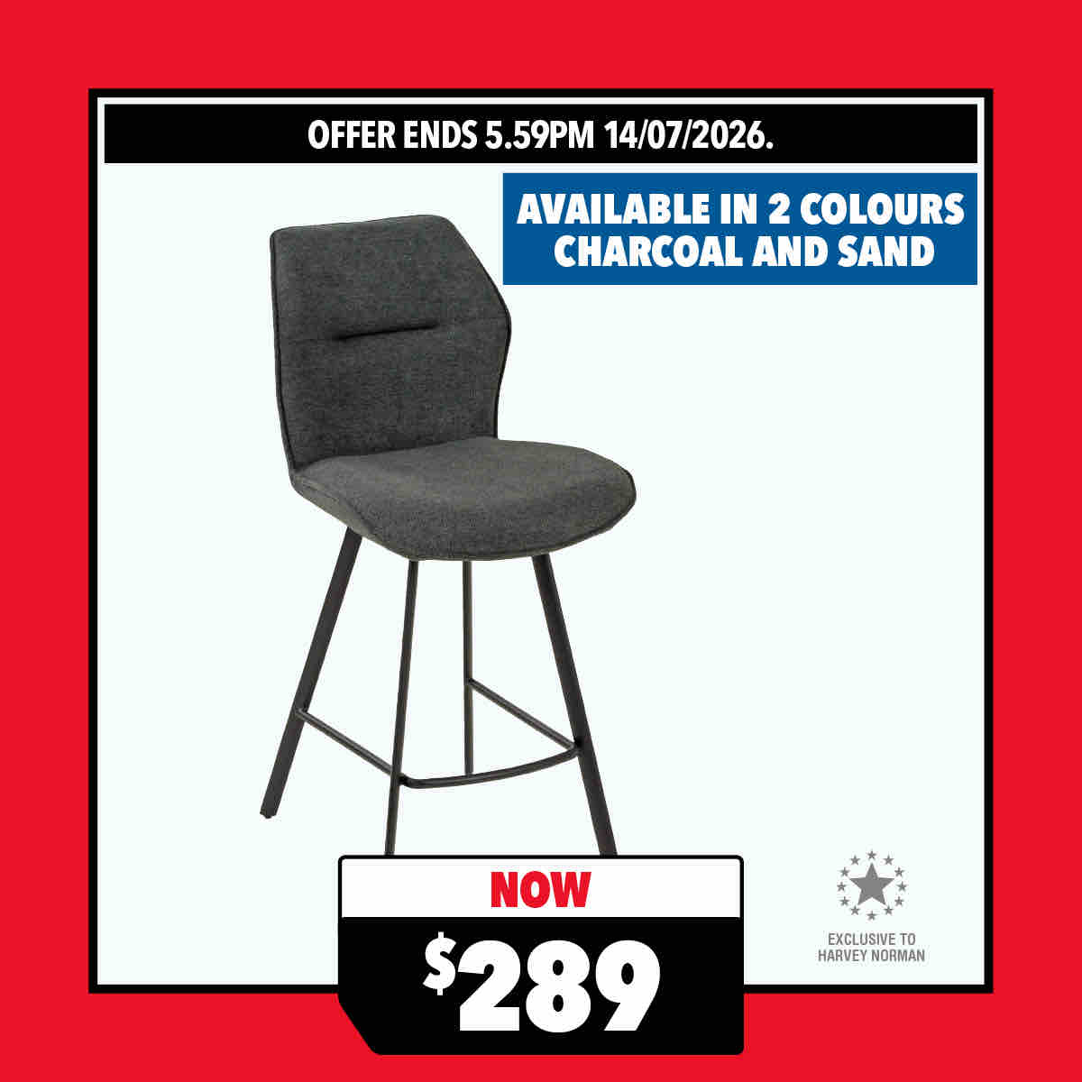 Zirco 650mm Fabric Bar Stool