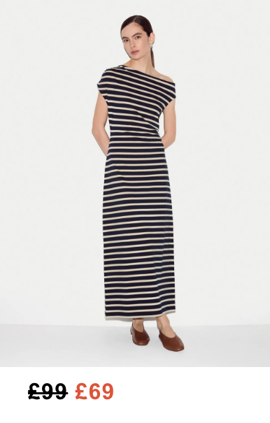Stripe Asymmetric Neck Dress