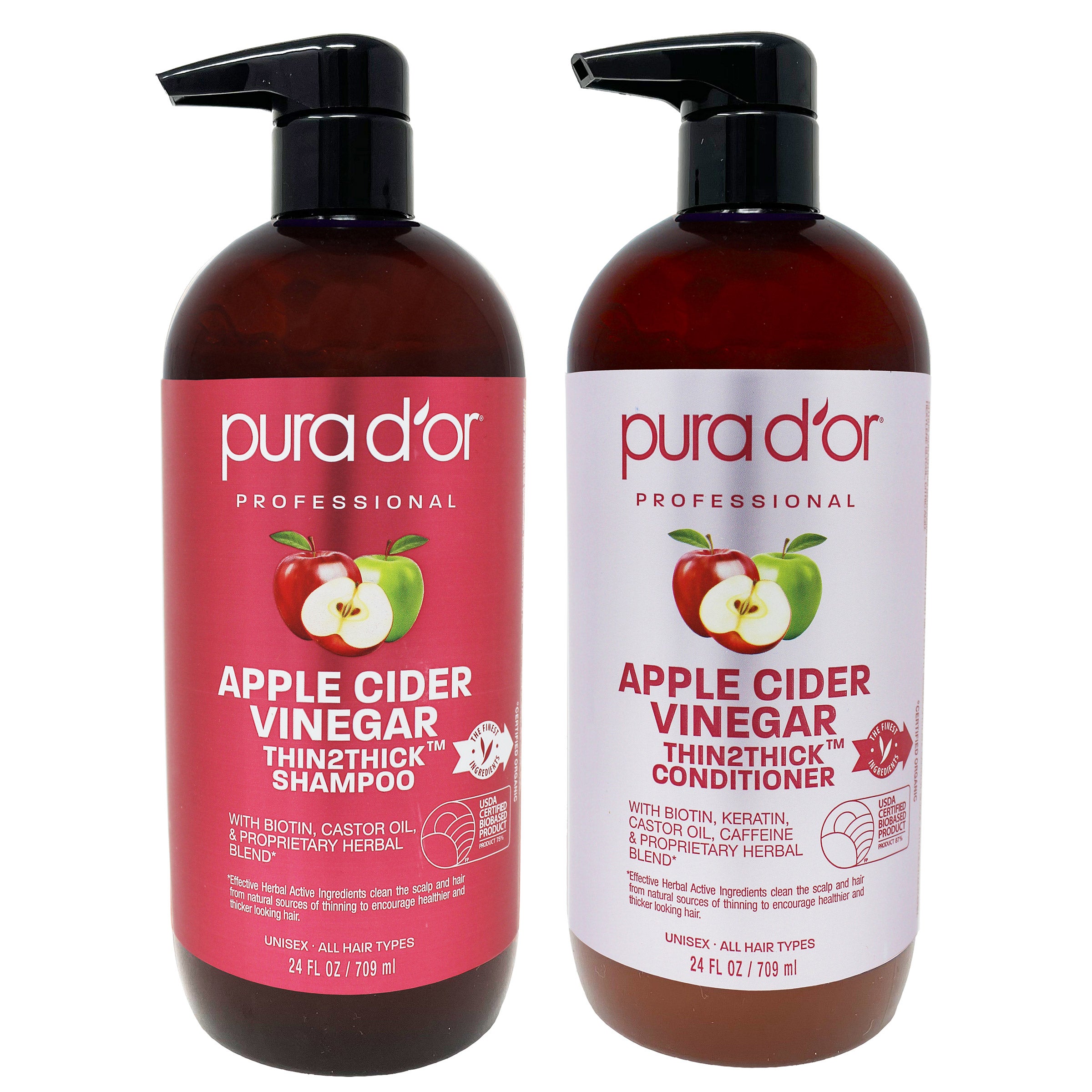Pura d'or Apple Cider Vinegar Thin2Thick Clarifying and Detoxing Shampoo and Conditioner Duo