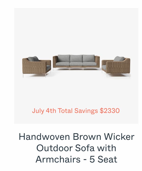 Handwoven Brown Wicker Outdoor Sofa with Armchairs - 5 Seat