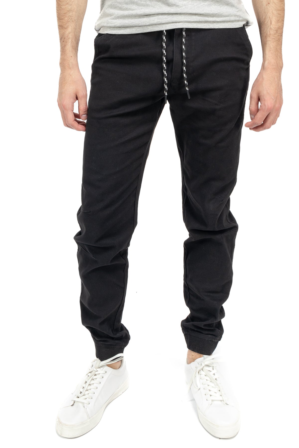 Jogger sólido con jareta ajustable-NEGRO / M