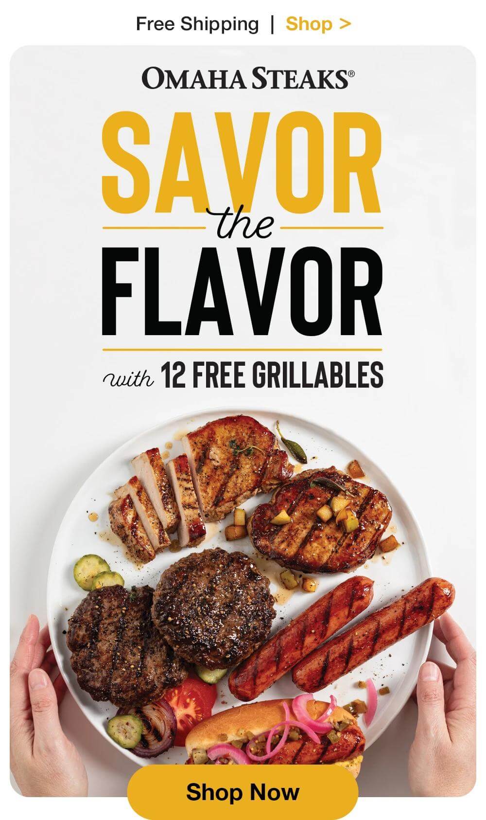 Free Shipping | Shop >  OMAHA STEAKS® | SAVOR the FLAVOR with 12 FREE GRILLABLES || Shop Now