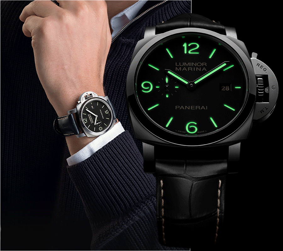 panerai watch and man's wrist wearing watch