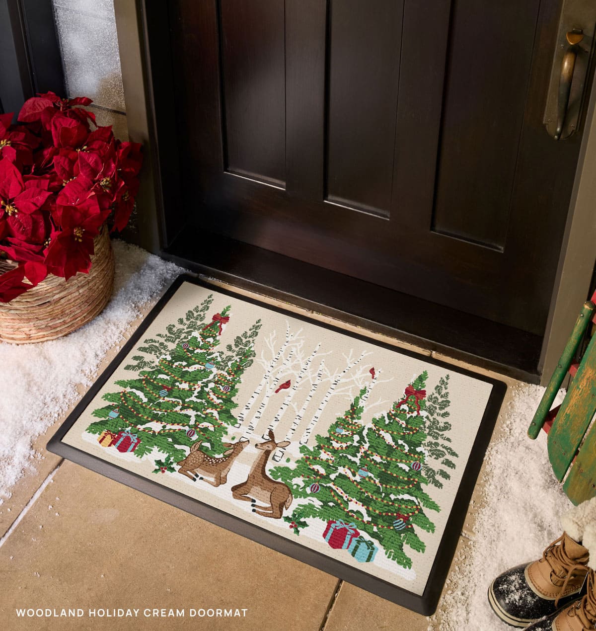 Woodland Holiday Cream Doormat