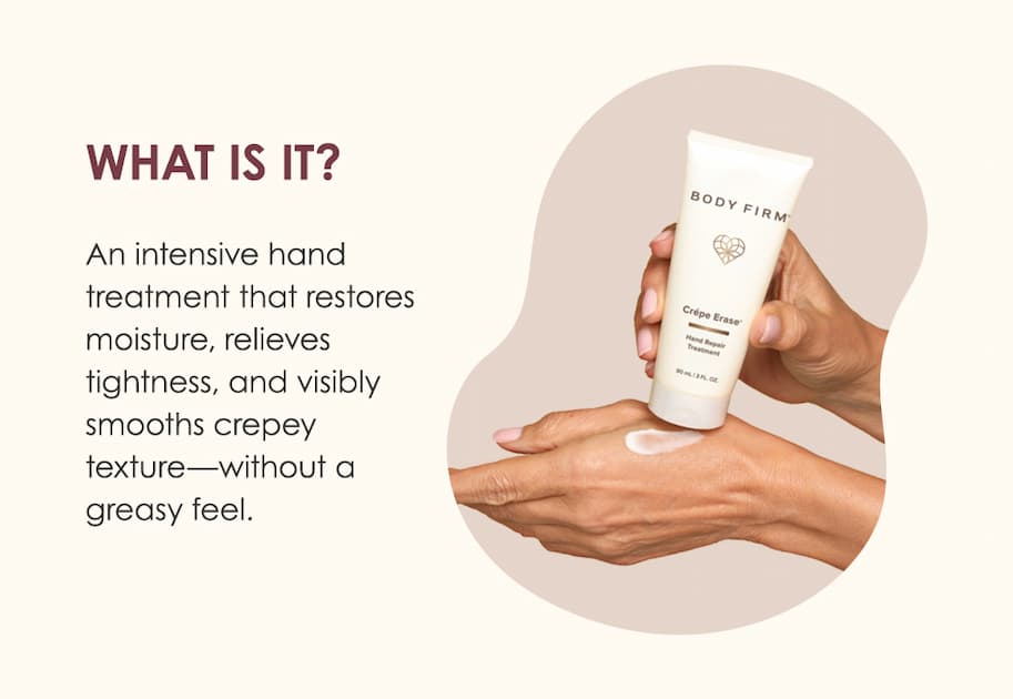 Restore moisture, relieve tightness and visibly smooth crepey texture without a greasy feel. 