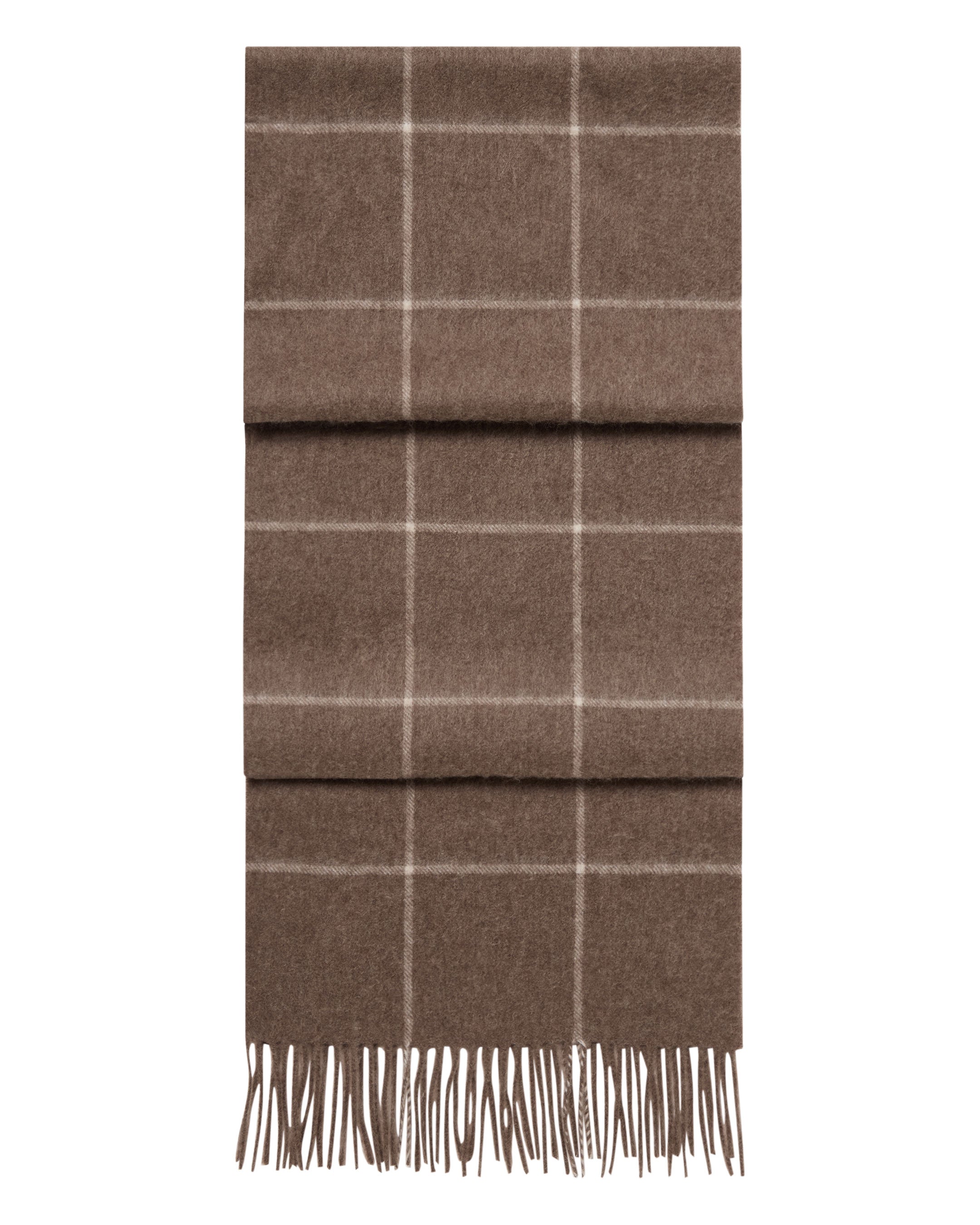 Image of Unisex Cashmere Check Scarf Taupe Brown + Natural Brown