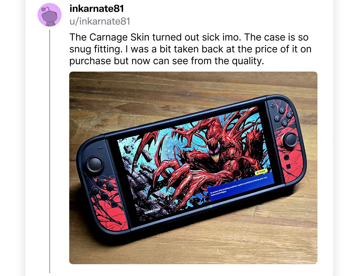 inkarnate81 on Reddit: "The Carnage skin turned out sick imo. The case is so snug fitting. I was a bit taken back at the price of it on purchase but now can see from the quality."