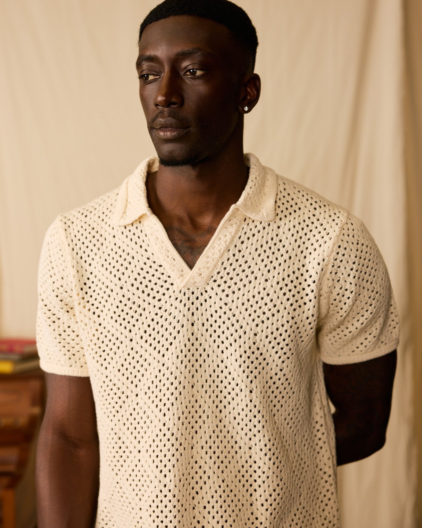 Image of The Antibes Crochet Polo Shirt - Vintage Ivory
