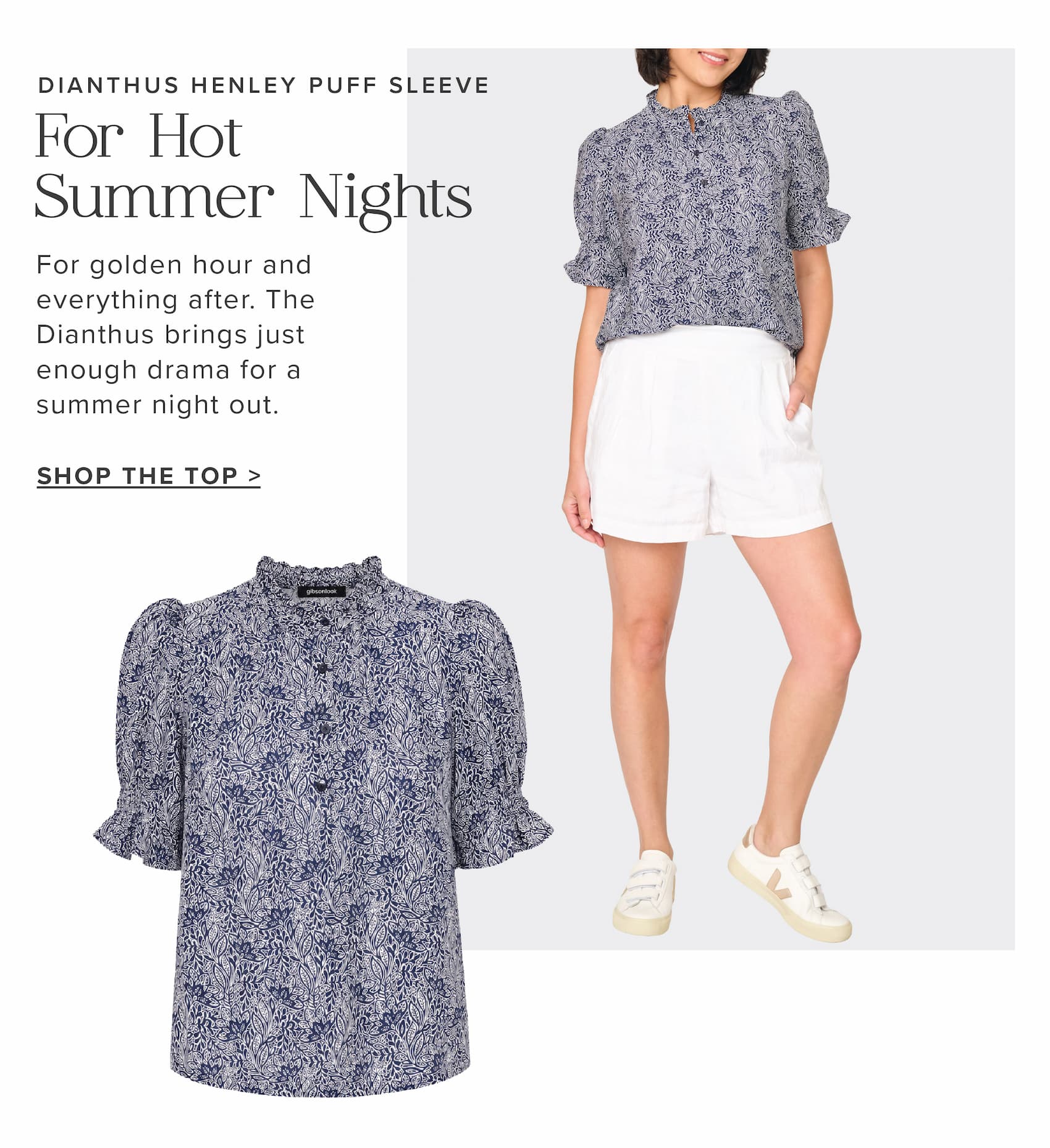 For hot summer nights: Dianthus Henley Puff Sleeve Blouse