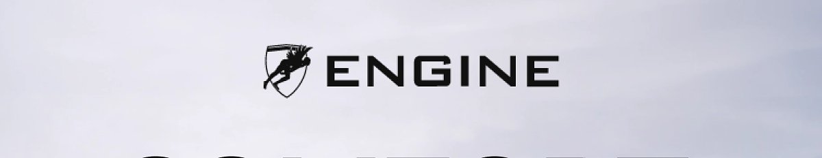 Engine logo with a silhouette of a person paragliding against a cloudy sky.