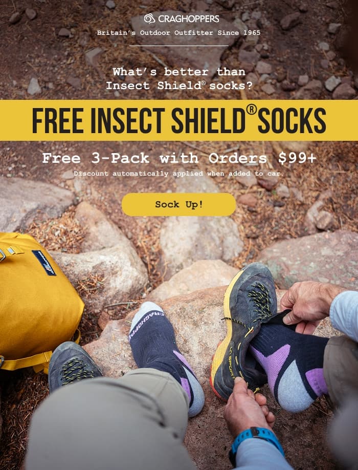 Free Insect Shield Socks when you spend $99 or more.