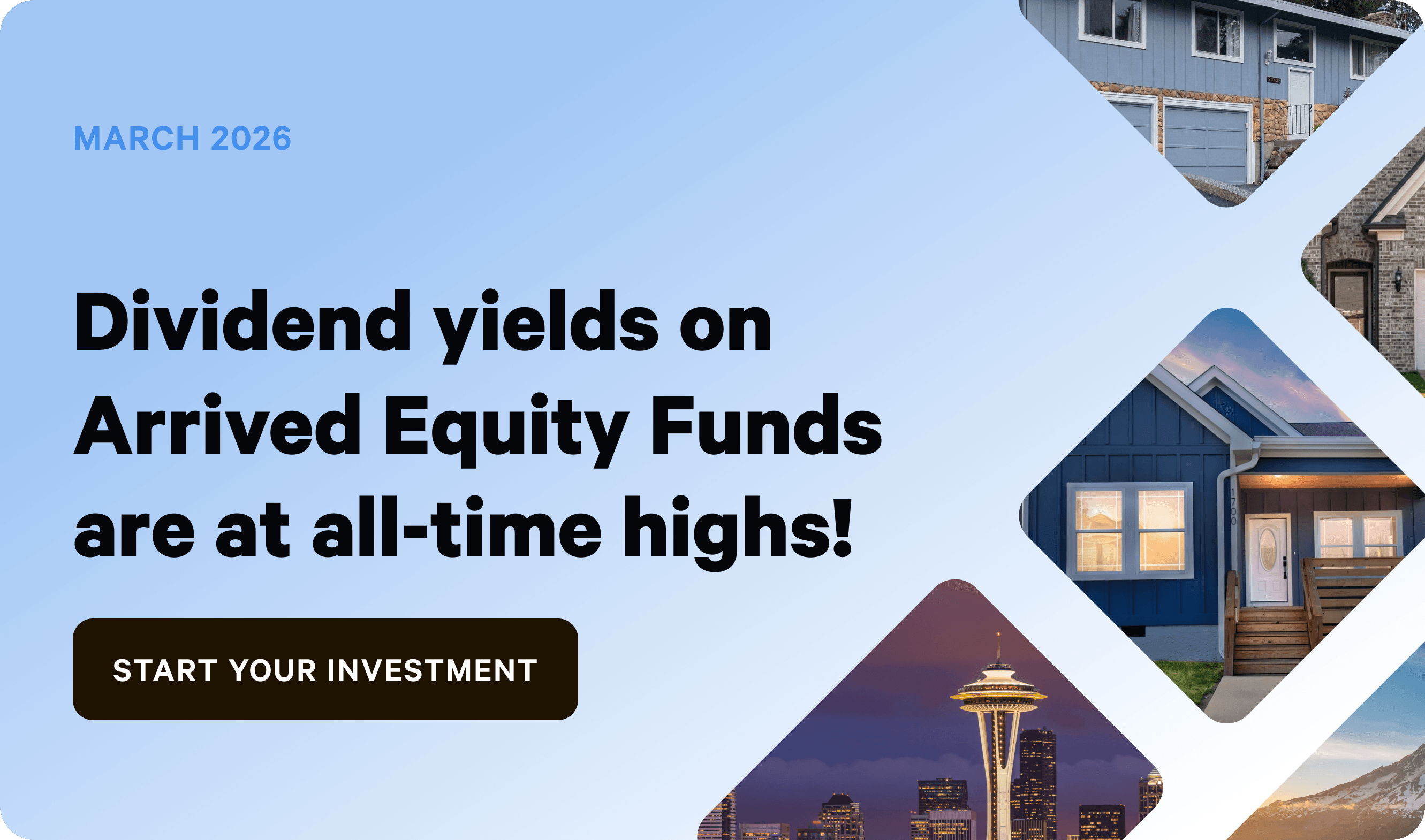 Dividend yields on Arrived Equity Funds are at all-time highs! Grow your investment