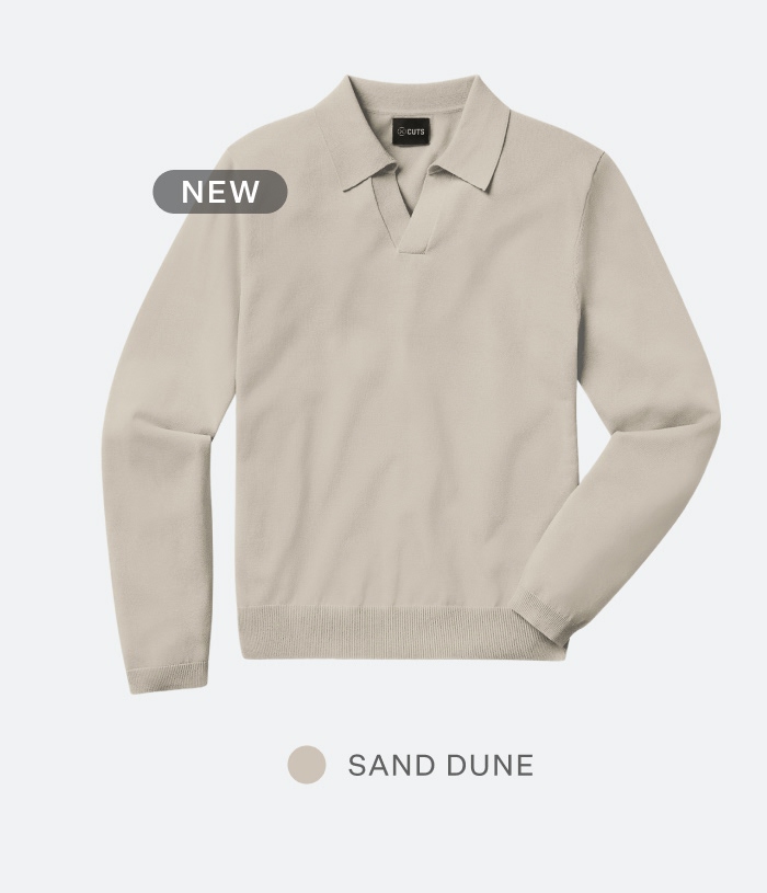 Riviera Knit Long Sleeve Polo in Sand Dune