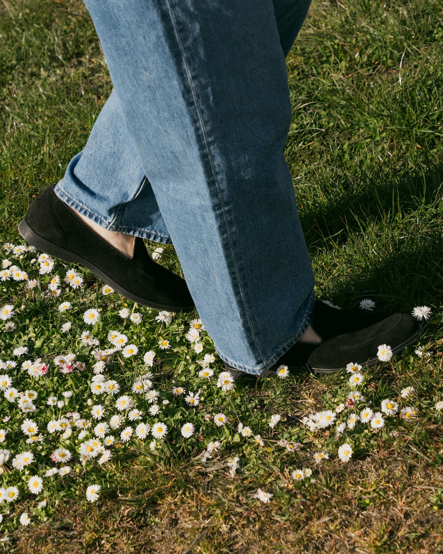 Brännö II suede slip-on, worn with denim