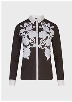 Black Pima Jersey Shirt With White Floral Applique