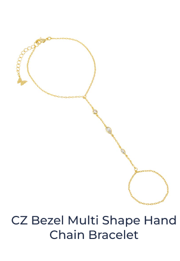 CZ Bezel Multi Shape Hand Chain Bracelet