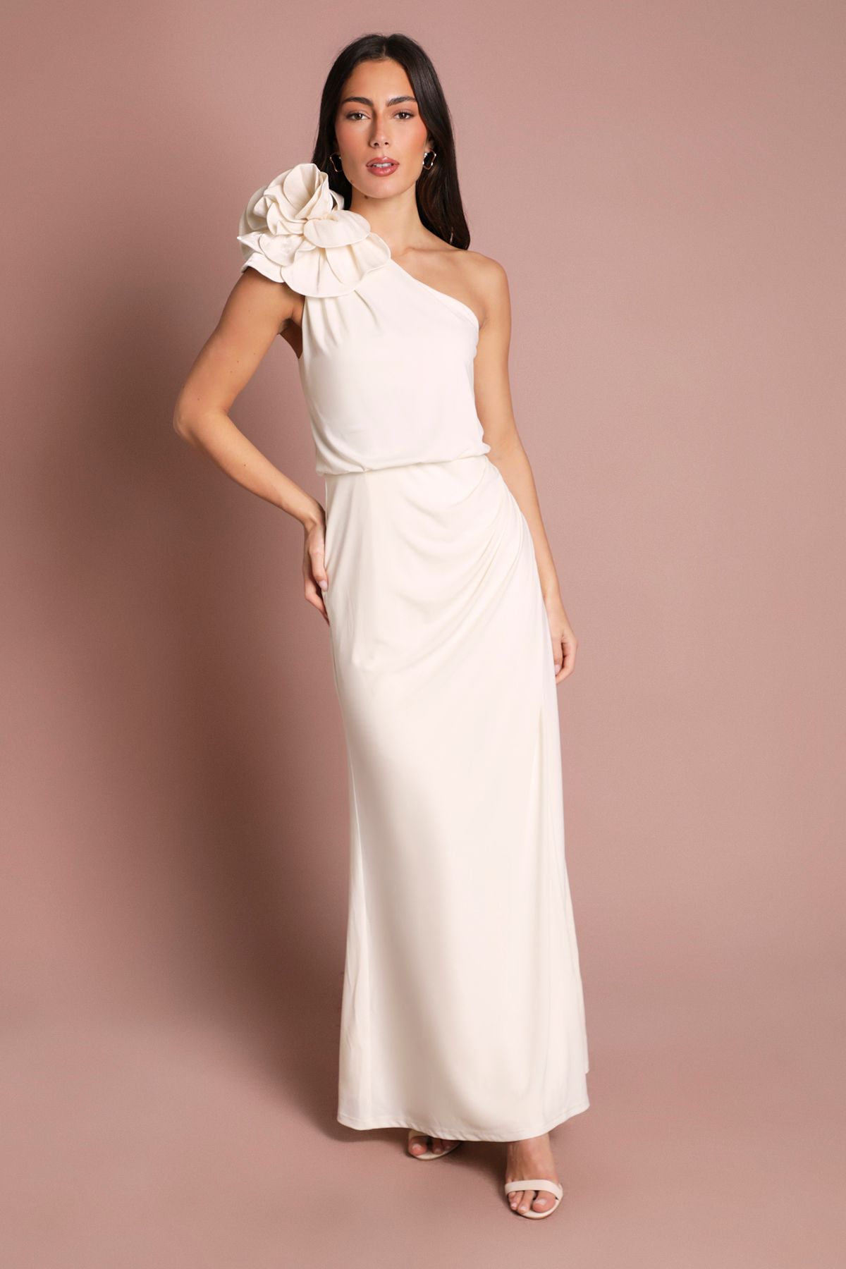Corsage One Shoulder Jersey Maxi Dress