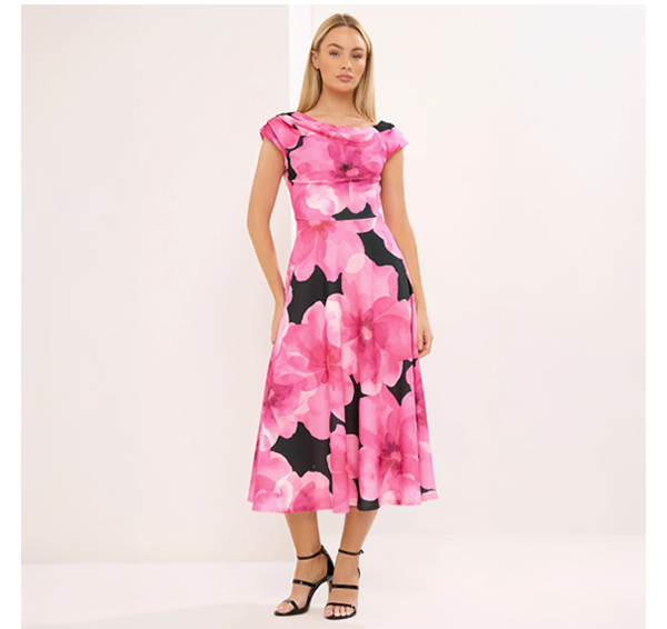 STAR Black Floral Off Shoulder Fit and Flare Dress
