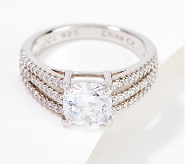 Diamonique 100 Facet Choice of Cut 3 Row Pave Ring Platinum Clad