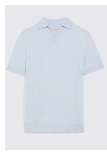 Light Blue Linen-blend Skipper Polo Shirt