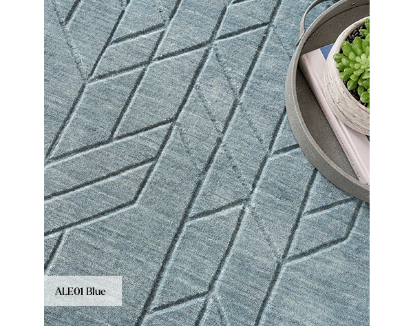 Shop the Alessia Collection — handknotted European wool rugs with carved geometric pattern