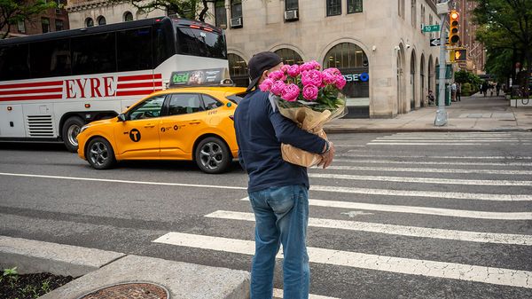 Delivery of a bouquet of peonies in Chelsea, New York