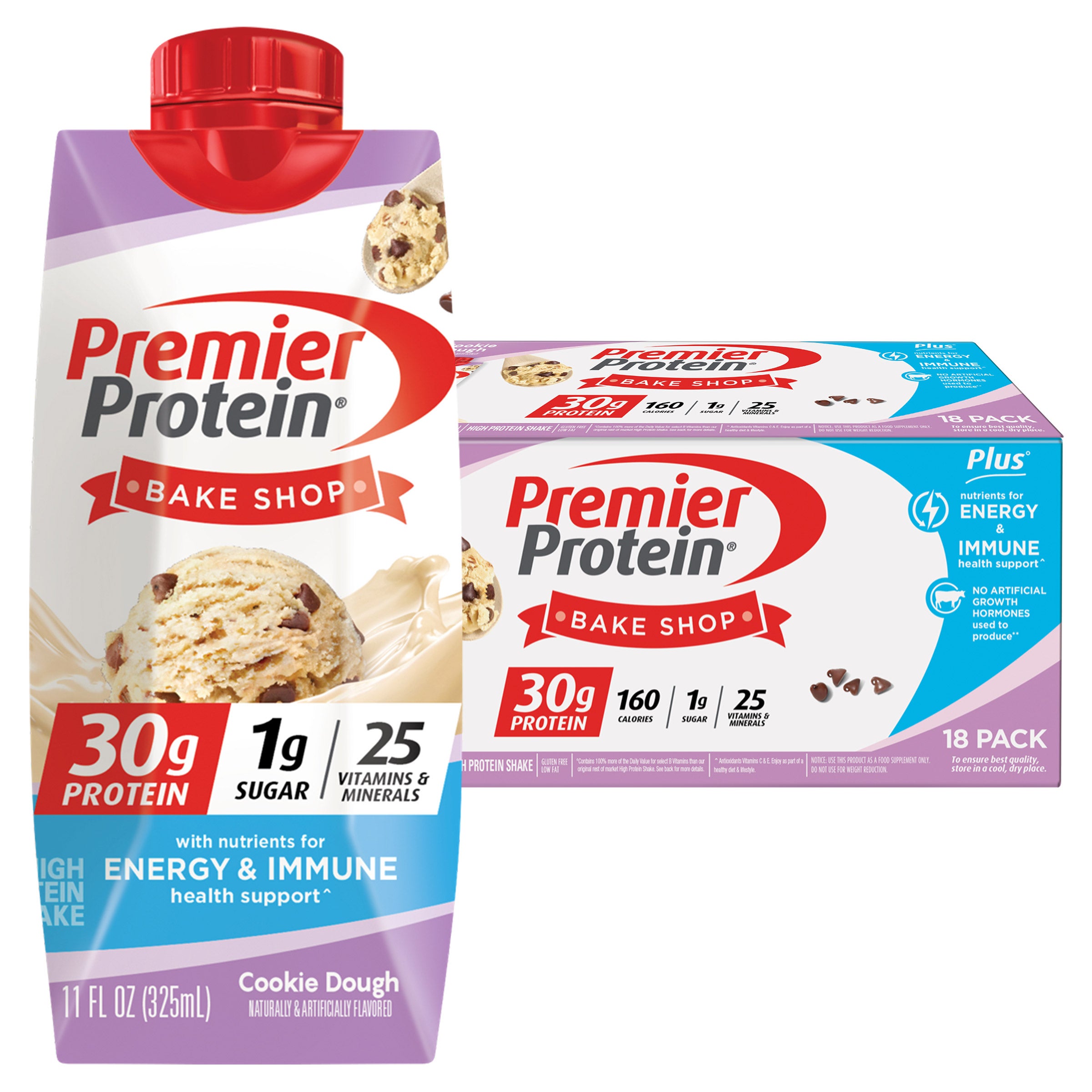 Premier 30g Protein Plus Energy and Immune Support Shakes, Cookie Dough, 11 fl oz, 18-Pack