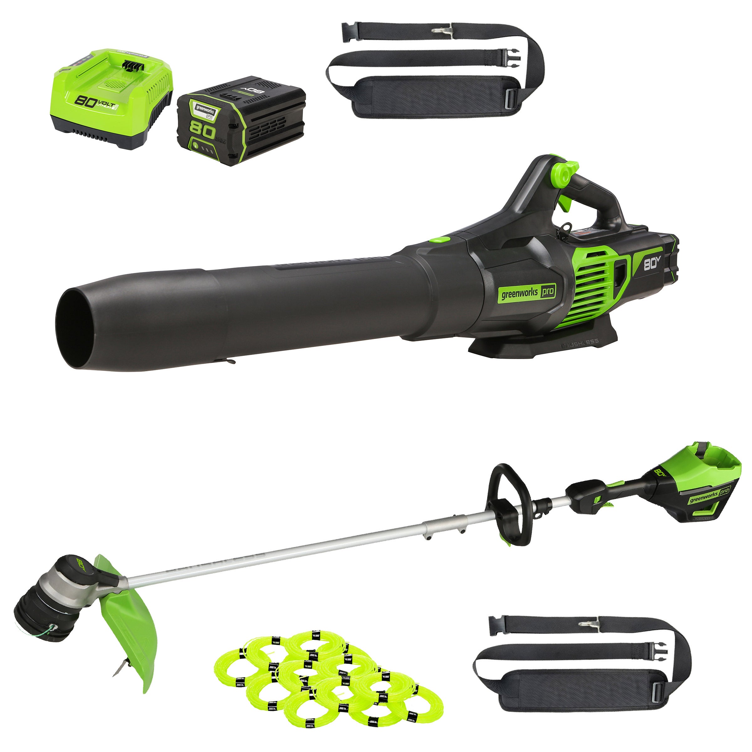 Greenworks 80V 16-inch Trimmer + 730 CFM Blower Combo Kit