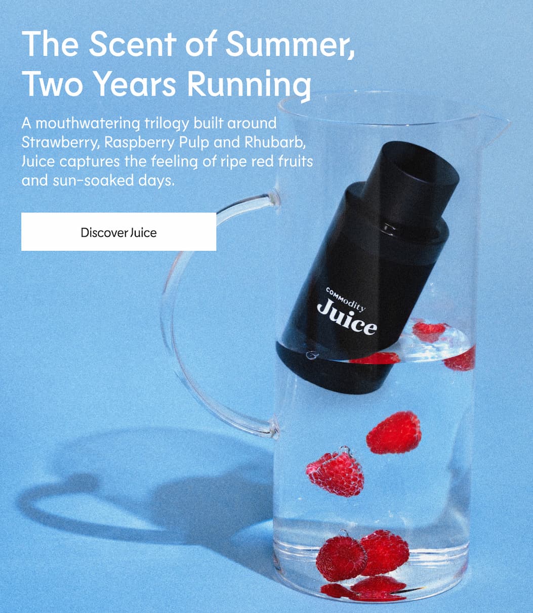he Scent of Summer, Two Years Running. A mouthwatering trilogy built around Strawberry, Raspberry Pulp and Rhubarb, Juice captures the feeling of ripe red fruits and sun-soaked days. Discover Juice