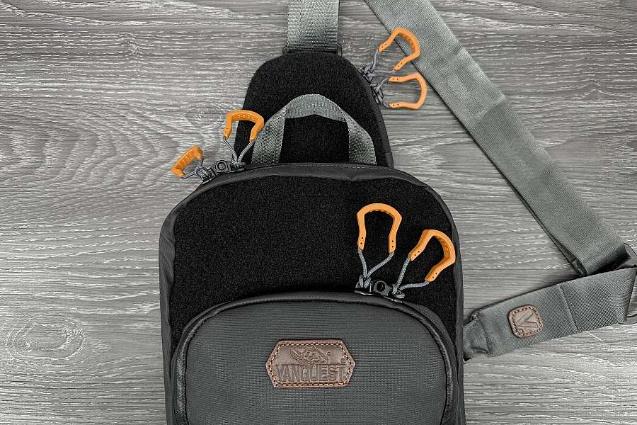 VERT-5 sling bag in Solid Black with Red Spartan pulls