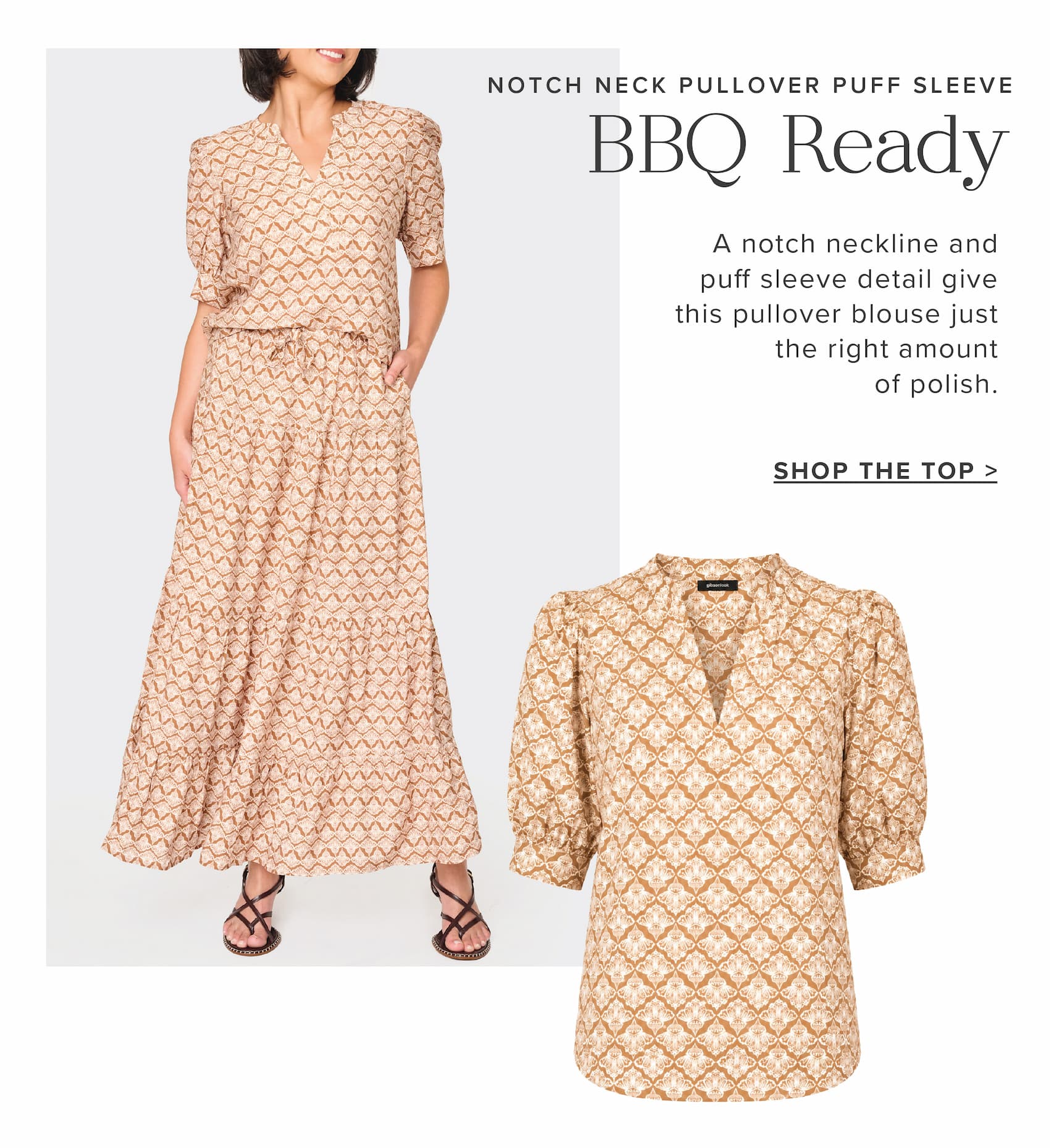 BBQ Ready: Notch Neck Pullover Puff Sleeve Blouse
