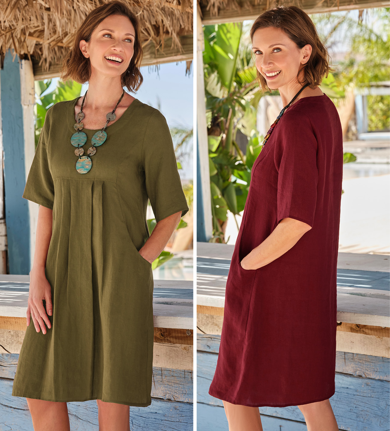 Womens Linen Pocket Tunic Dress