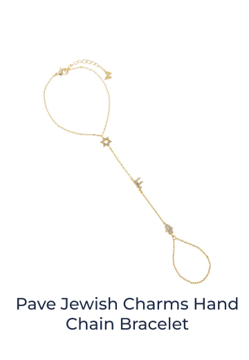 Pave Jewish Charms Hand Chain Bracelet