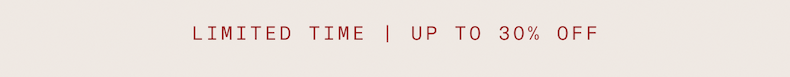 Promotional banner on beige background. Text at top reads 'LIMITED TIME | UP TO 30% OFF' followed by The Black Tux logo in red script. Large decorative text reads '30% Off Purchases' above 'Treat Yourself Event' in textured red lettering, with '20% Off Rentals' below. Headline reads 'Get What You Actually Want' followed by 'If it didn't make it under the tree, get it now with up to 30% off.' Red button at bottom reads 'SHOP THE EVENT →'