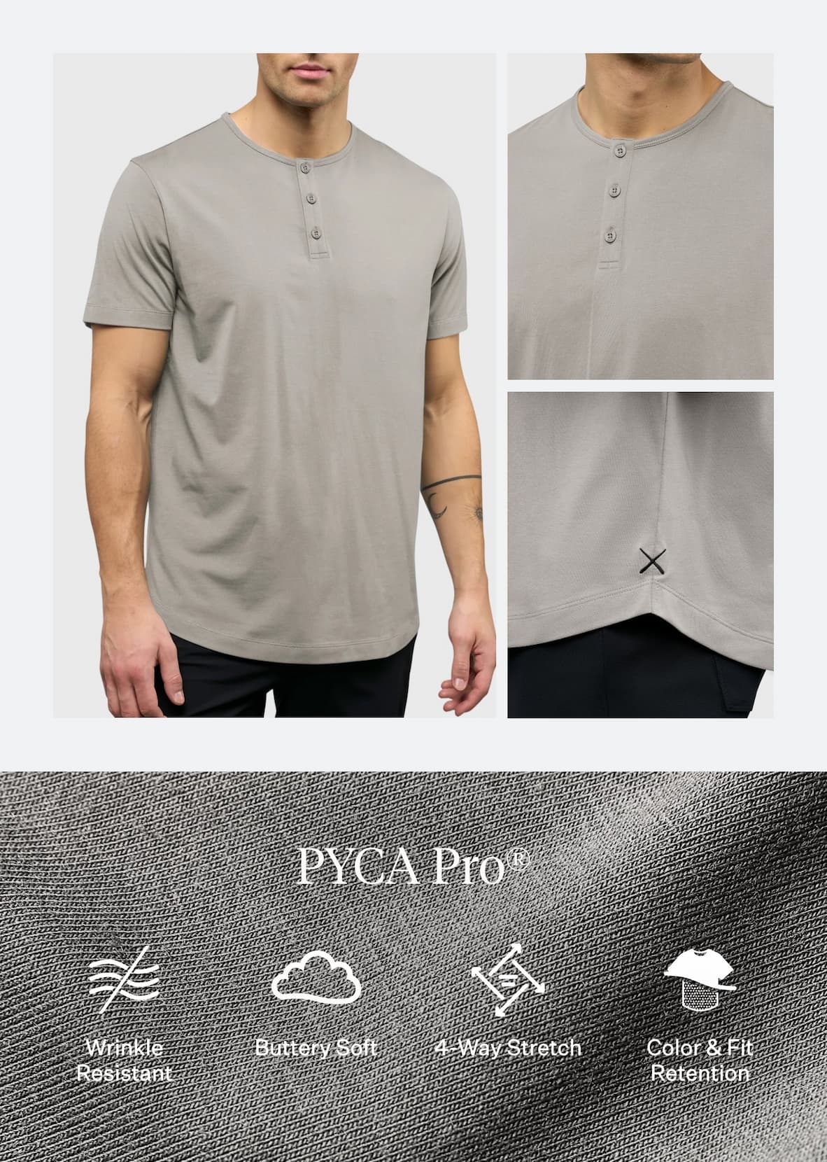 PYCA Pro® - AO Henley Curve-Hem Tee