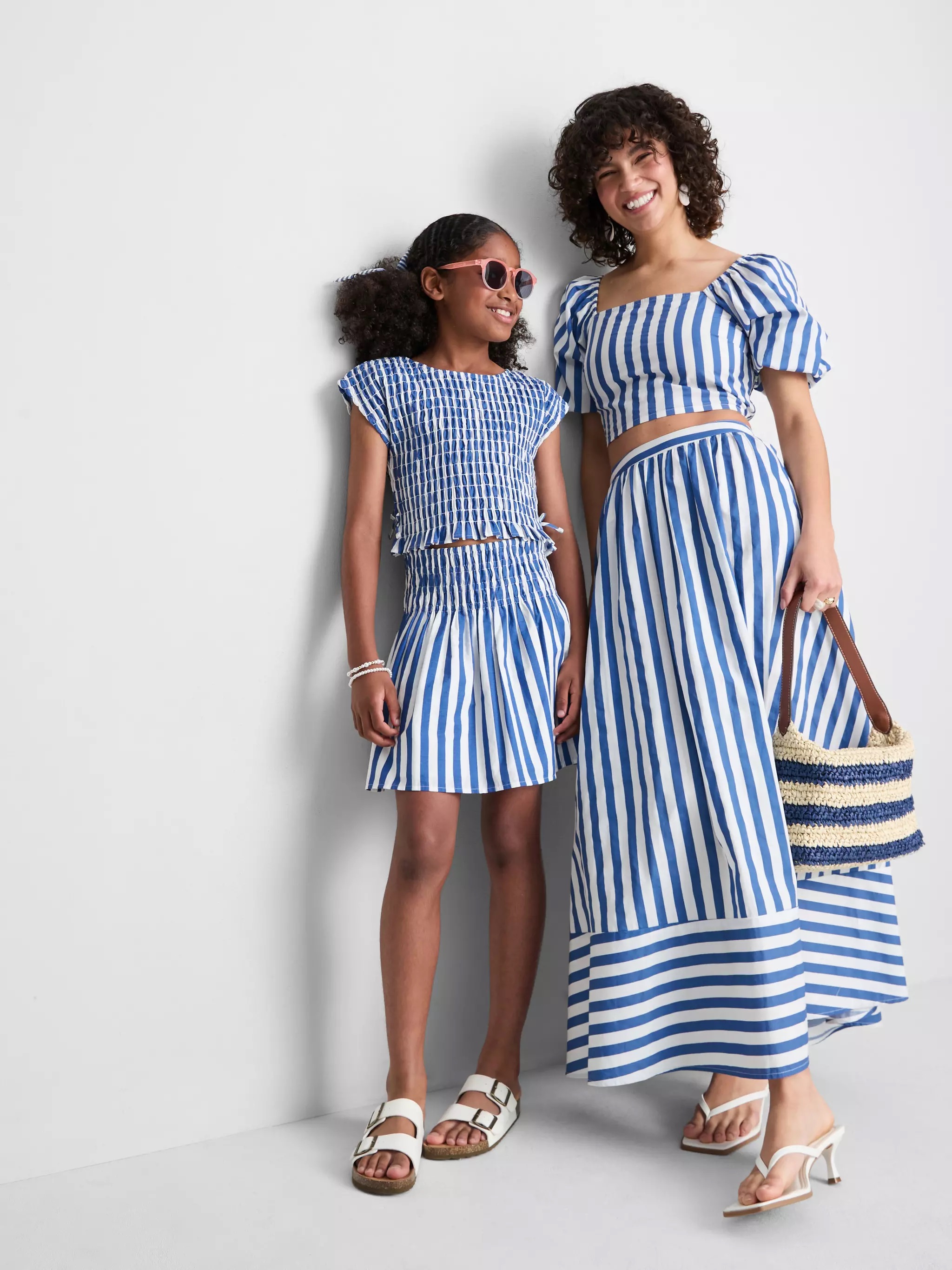 Woman a girl wearing a Cotton A-Line Striped Skirt