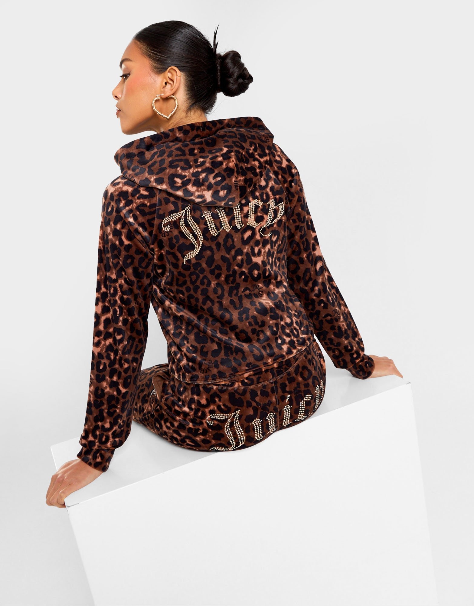 JUICY COUTURE Leopard Velour Diamante Full Zip Hoodie