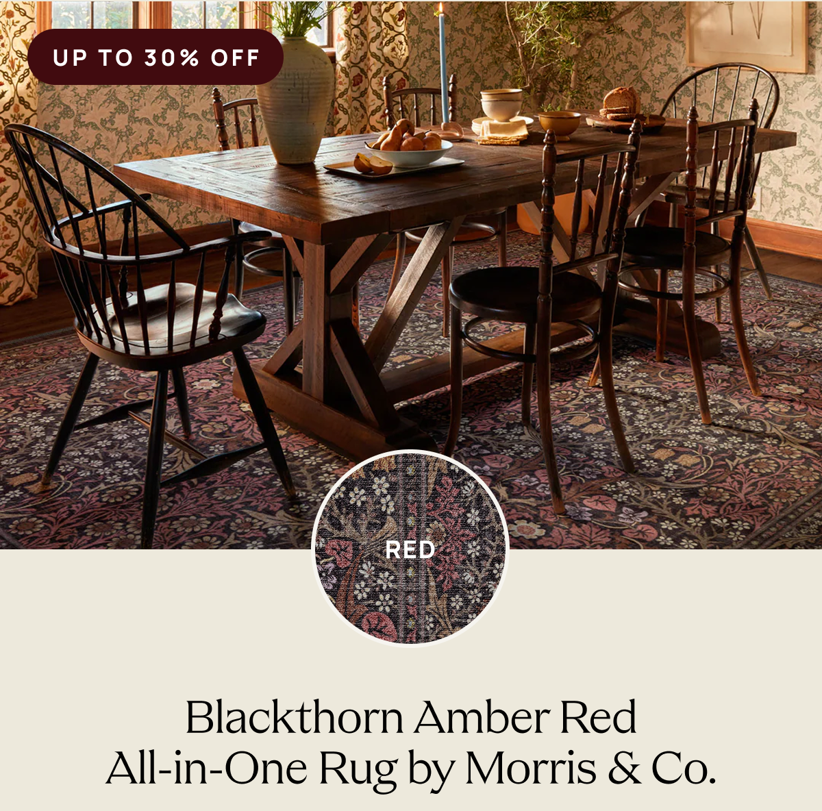 Blackthorn Amber Red Rug by Morris & Co.