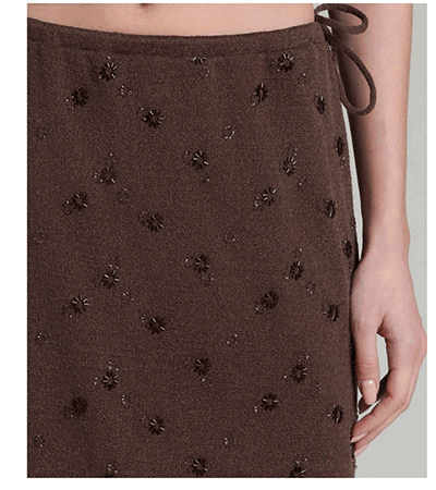 Beaded Knit Mid Rise Drawstring Skirt