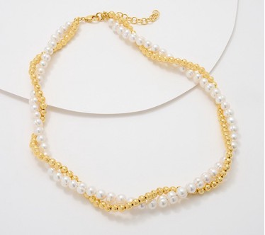 Honora Ringed Cultured Pearl & Polished Bead Twisted Necklace