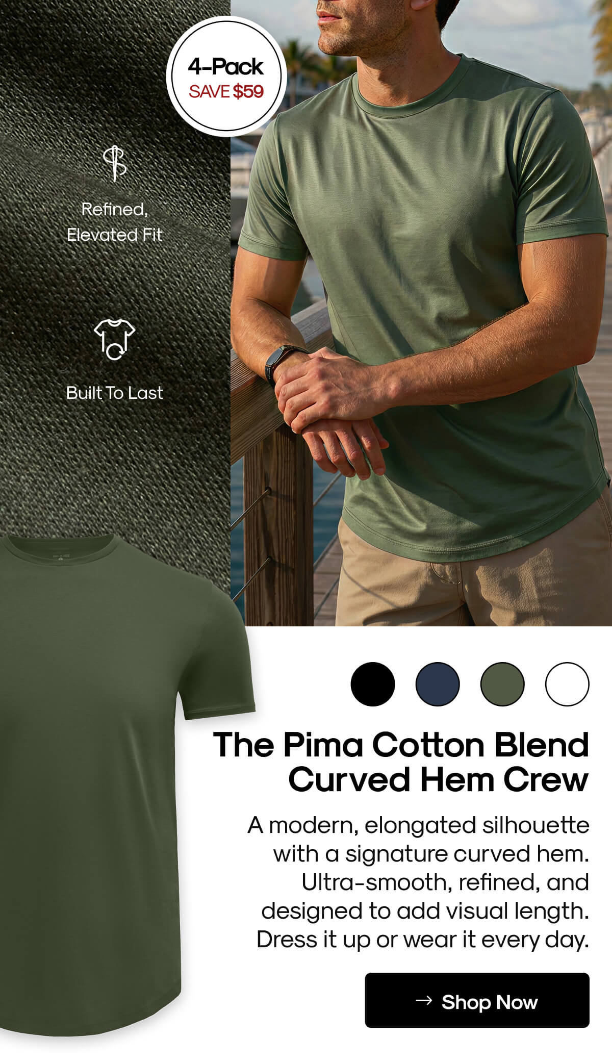 The Pima Cotton Blend Curved Hem Crew