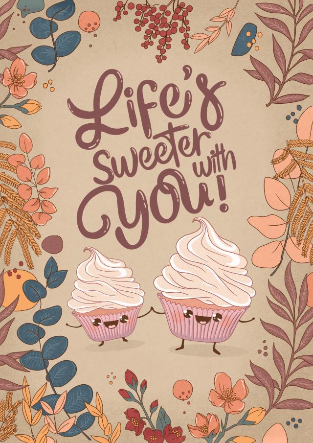 Cute Anniversary Card - Cupcakes - Life's Sweeter with You