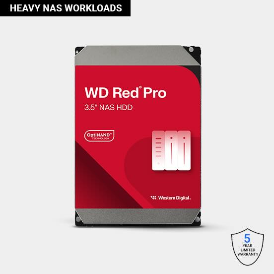 WD Red Pro 3.5" NAS HDD with OptiNAND technology, ideal for heavy NAS workloads.